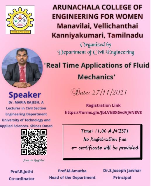 Real Time Applications of Fluid Mechanics Programme Organized by CIVIL Department